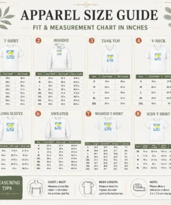 Size chart for Hot Top The Salty Dog Cafe showing garment measurements in inches and cm