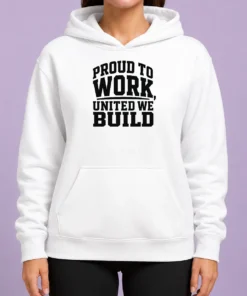 Nice American Labor Proud Typography Silhouette Hoodie in dark gray with front kangaroo pocket and drawstring hood