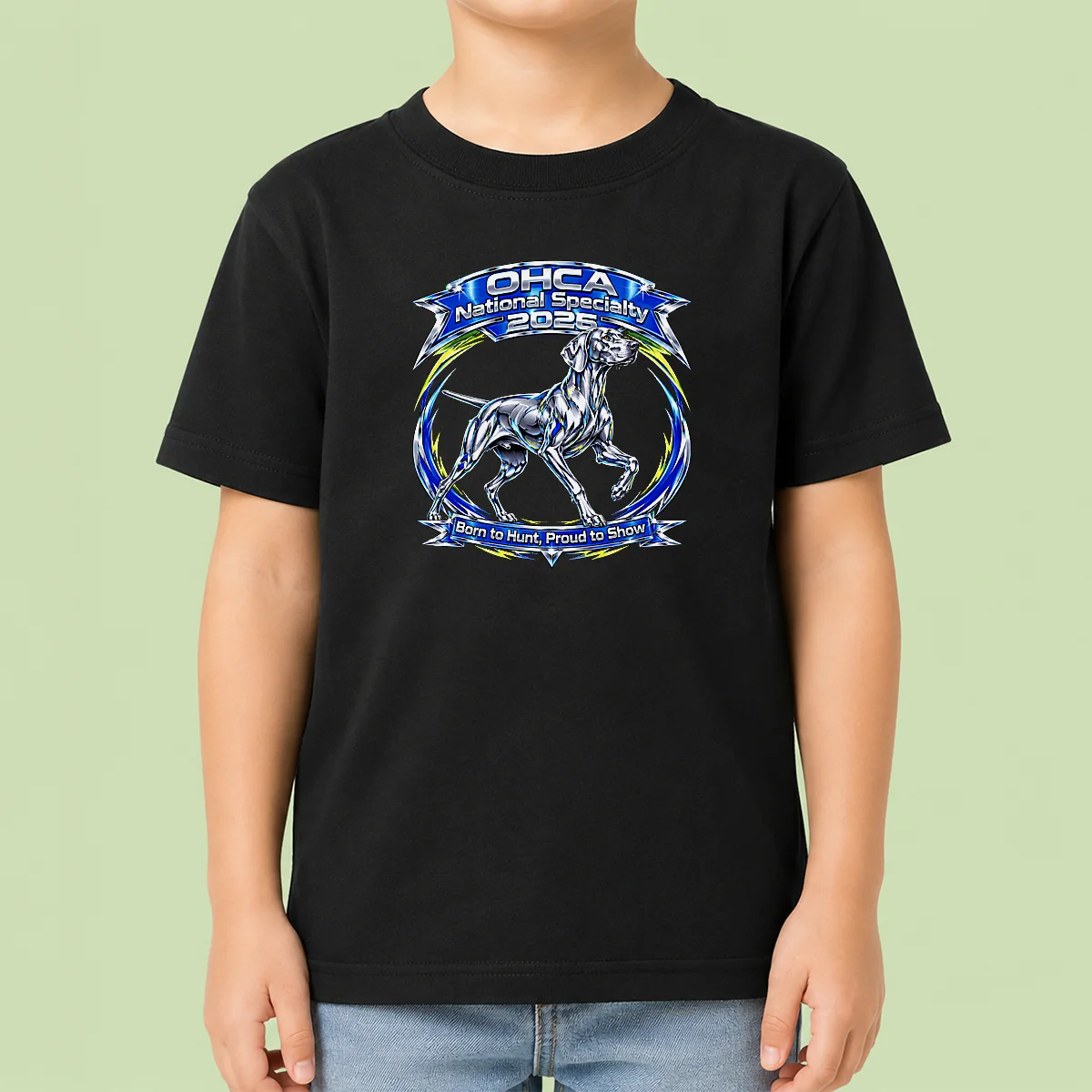 Nice Awesome 2026 OHCA National Specialty Y2K Style Hunting Dog kids t shirt in bright colors with hunting dog graphic