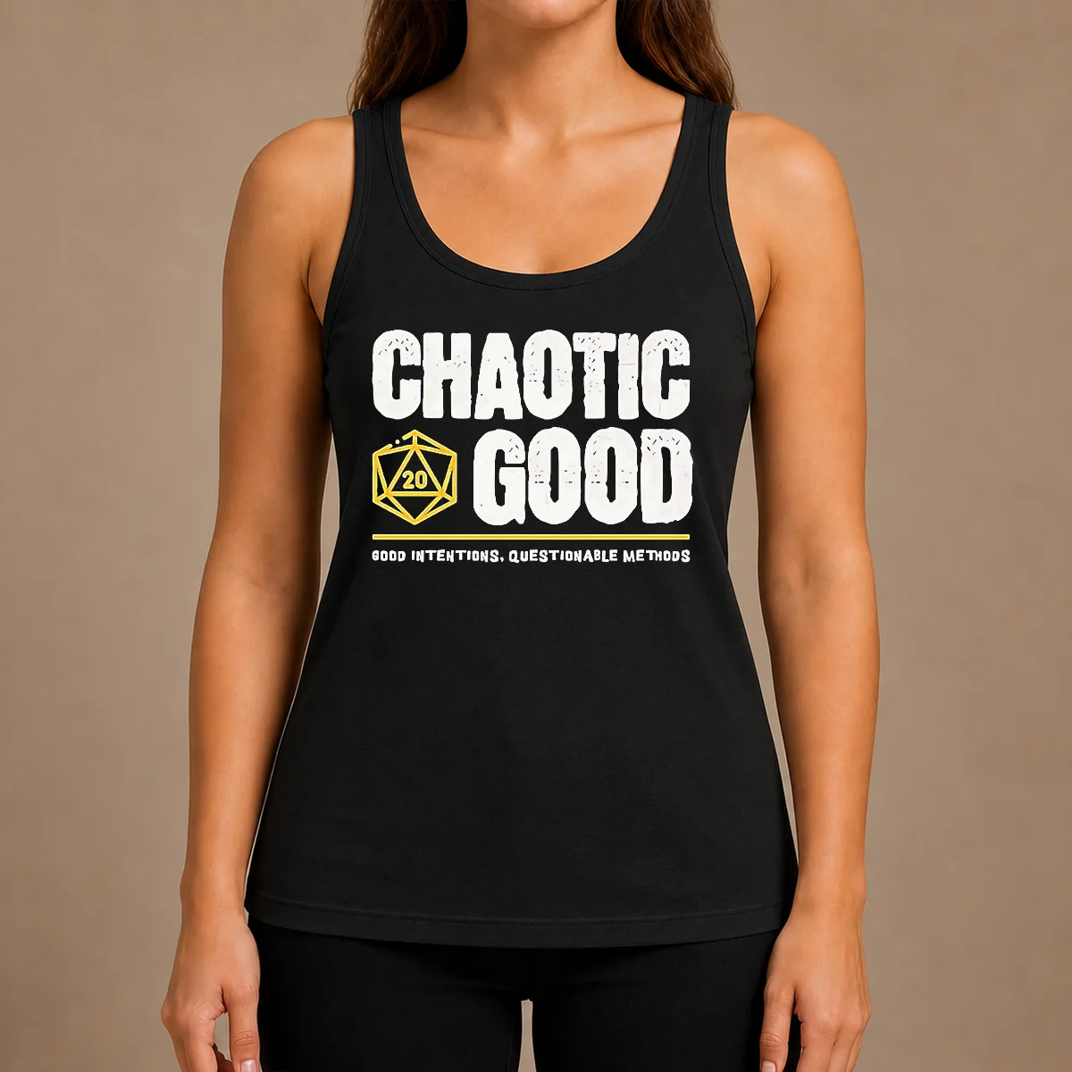 Nice Chaotic Good D20 Dice Good Intentions Questionable Methods Tank Top