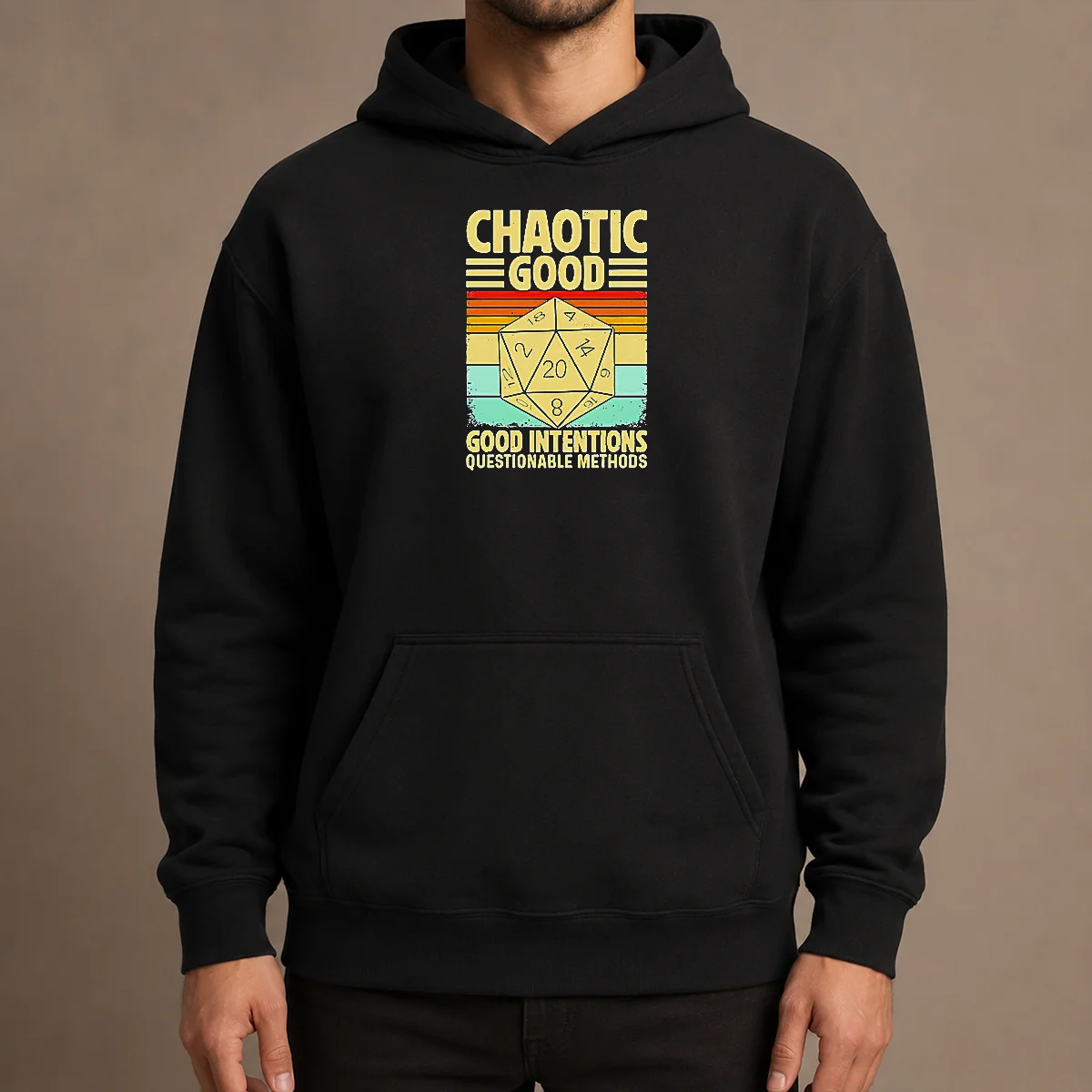 Nice Chaotic Good D20 Retro Stripes Hoodie