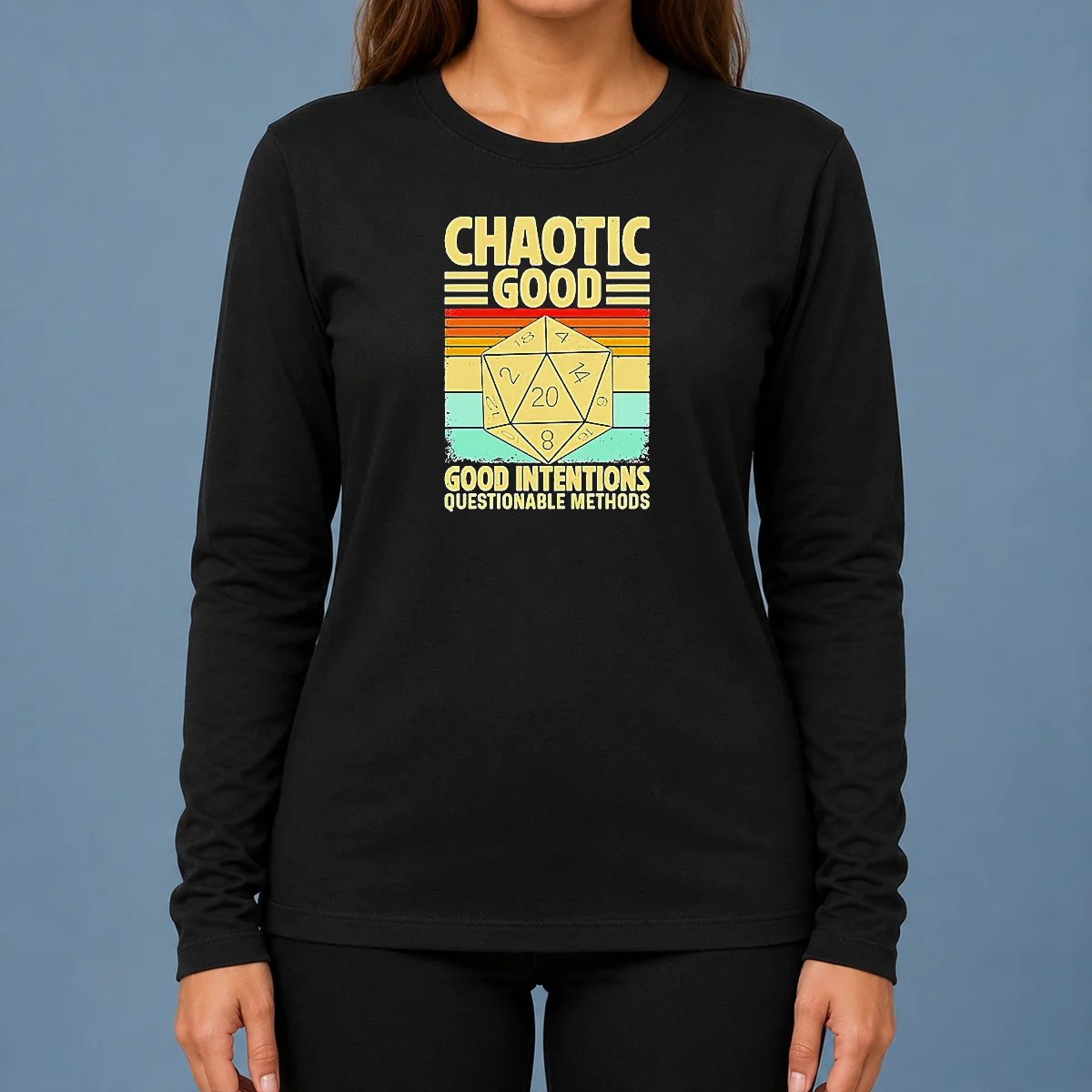 Nice Chaotic Good D20 Retro Stripes Long Sleeve Shirt