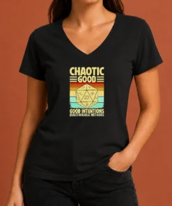 Nice Chaotic Good D20 Retro Stripes V-Neck Shirt