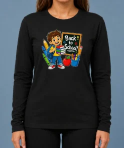 Nice Excited Student Back To School Vector Long Sleeve Shirt