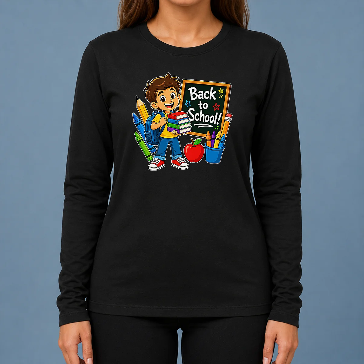 Nice Excited Student Back To School Vector Long Sleeve Shirt