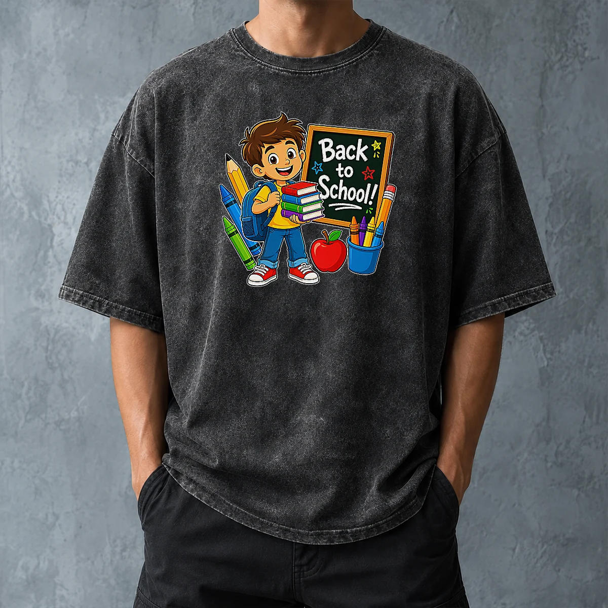 Nice Excited Student Back To School Vector Washed T-Shirt
