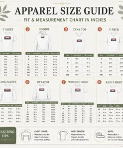 Size chart for Nice Nautical Apparel Tie One Off Boat Docking with measurements in inches and cm