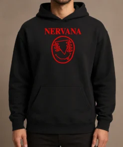 Nice Nervana Eyes And Smiley Face Red Hoodie front view with vibrant red color and graphic design