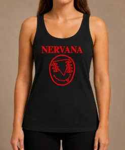 Nice Nervana Eyes And Smiley Face Red Tank Top with vibrant red fabric and expressive graphic print