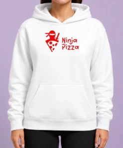Nice Ninja Pizza Martial Arts Character Food Illustration Hoodie in black with front graphic print