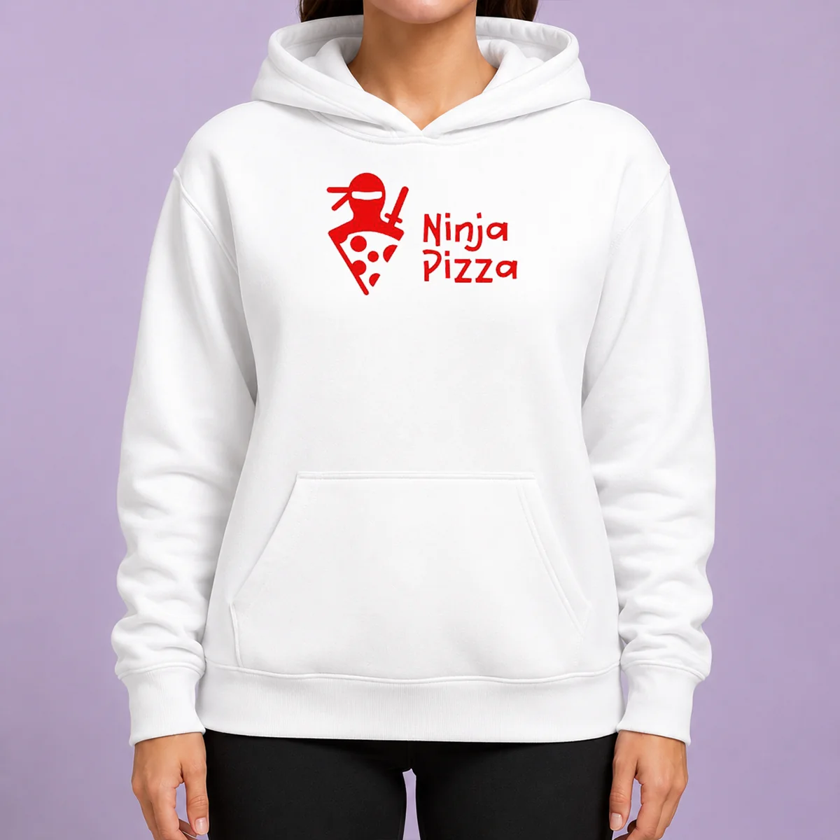 Nice Ninja Pizza Martial Arts Character Food Illustration Hoodie in black with front graphic print