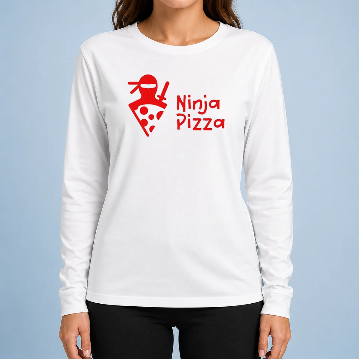 Nice Ninja Pizza Martial Arts Character Food Illustration Long Sleeve Shirt