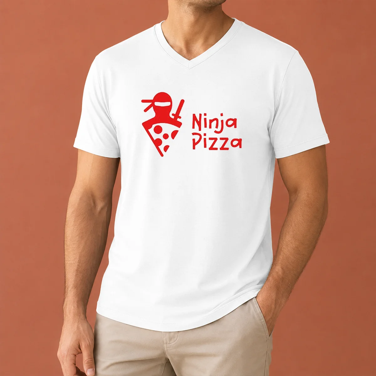 Nice Ninja Pizza Martial Arts Character V-Neck Shirt Nice Ninja Pizza Martial Arts Character V-Neck Shirt