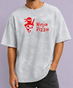 Nice Ninja Pizza Martial Arts Character Food Illustration Washed T-Shirt