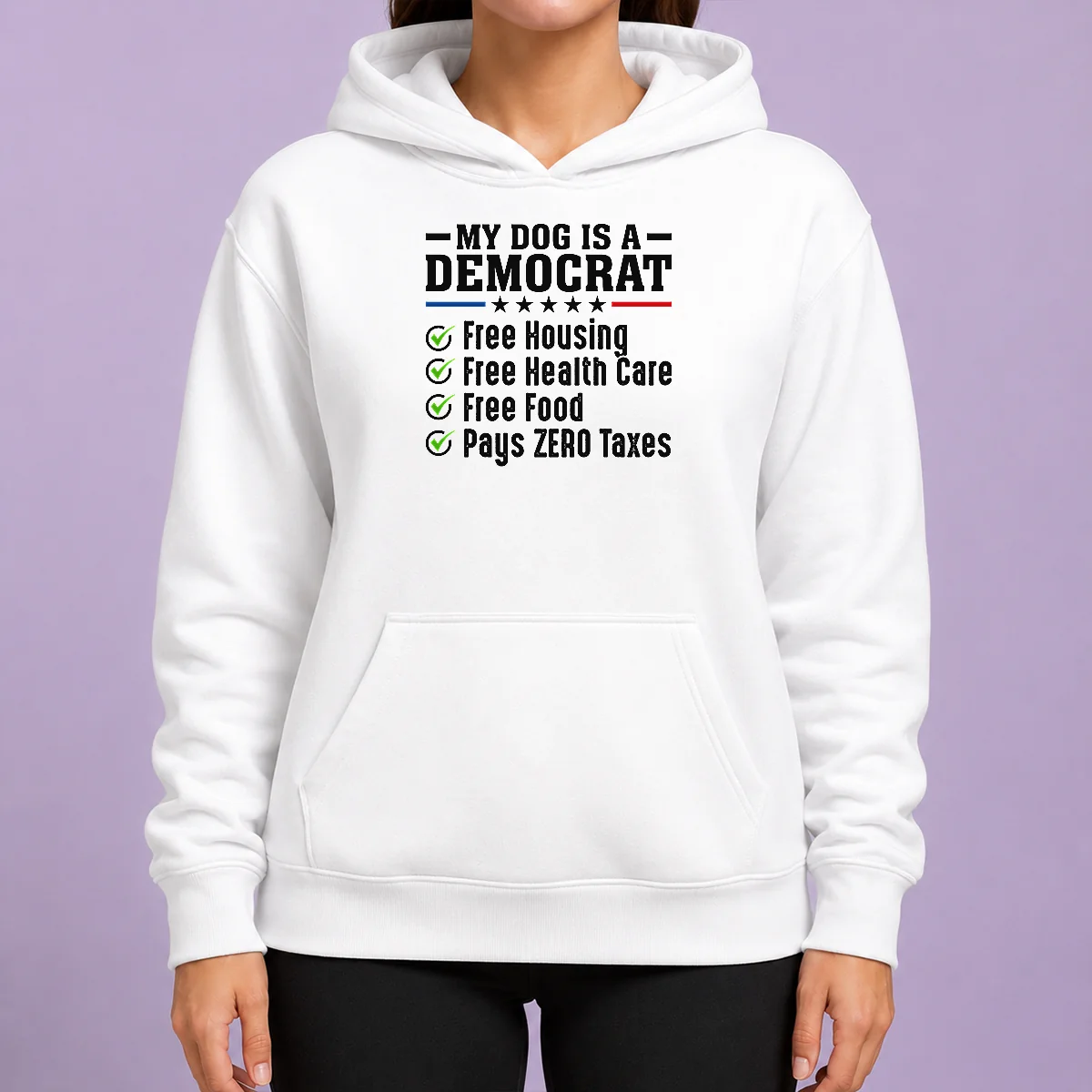 Nice Official My Dog Is A Democrat Free Housing Hoodie in black, featuring bold white text design on front