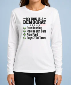 Nice Official My Dog Is A Democrat Free Housing long sleeve shirt in navy blue, front view