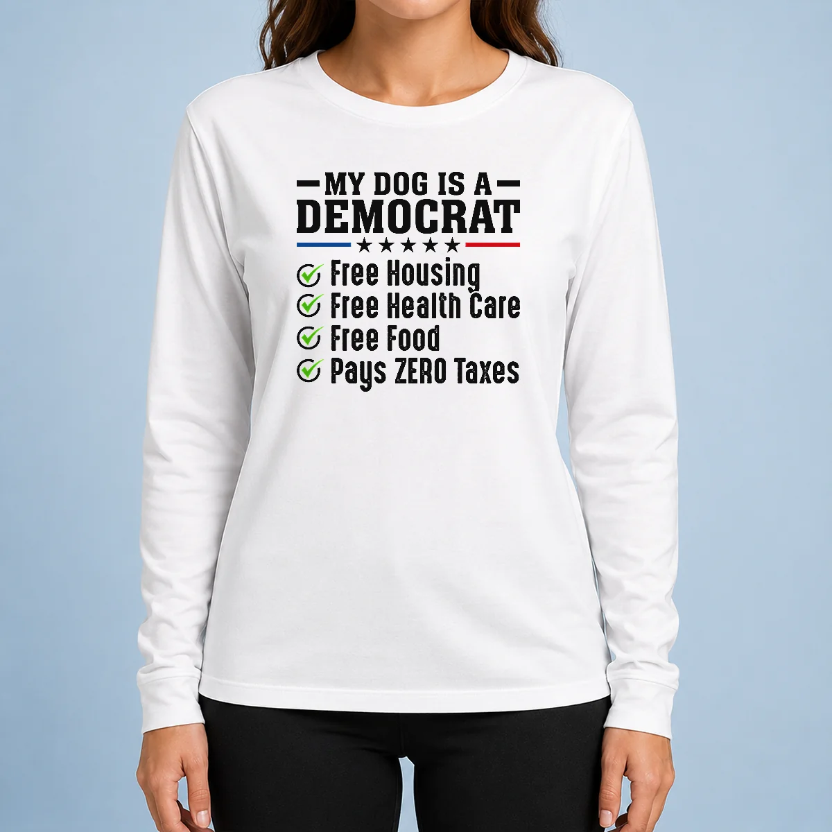 Nice Official My Dog Is A Democrat Free Housing long sleeve shirt in navy blue, front view