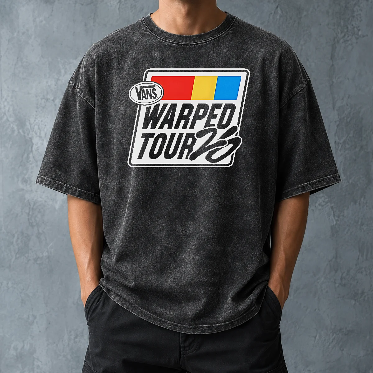 Nice Official Vans Warped Tour 25th Anniversary Logo Punk Rock Washed T-Shirt