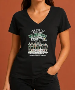 Nice Officials Yes Im Old But I Saw Milwaukee Bucks Champions 2021 Finals Thank You For The Mem V Neck Shirt in white, front view