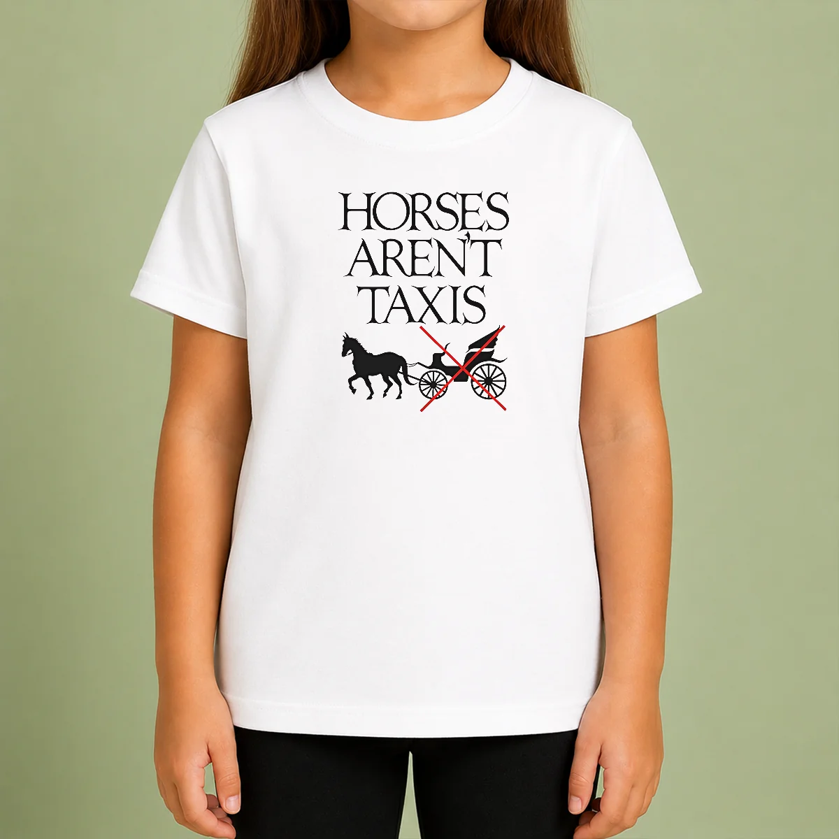 Nice Original Horses Aren'T Taxis Carriage Crossed Out Statement Kids T Shirt in bright colors, short sleeve cotton tee for children