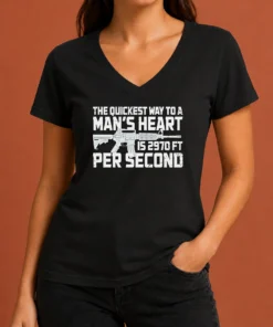 Nice Premium The Quickest Way To A Man Heart Is 2970 Ft Per Second Ar15 Rifle Firearm V-Neck Shirt