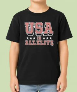 Nice Premium USA Is All Elite AEW Wrestling Promotional Logo kids t shirt in vibrant colors and comfortable fit