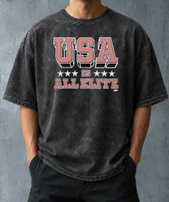 Nice Premium USA Is All Elite AEW Wrestling Promotional Logo Washed T-Shirt
