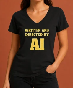 Nice Premium Written And Directed By AI Bold Text V-Neck Shirt