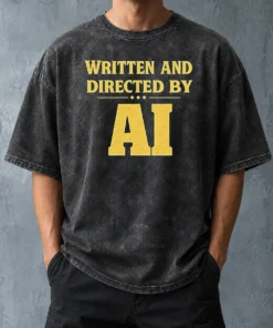 Nice Premium Written And Directed By AI Bold Text Washed T-Shirt