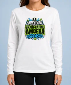 Nice Pretty Brain Eating Amoeba Survival Typography long sleeve shirt featuring bold graphic text on front