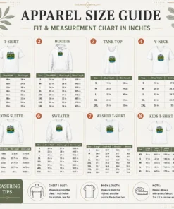 Size chart for Nice Pretty Brain Eating Amoeba Survival Typography with measurements in inches and cm
