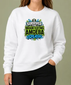 Nice Pretty Brain Eating Amoeba Survival Typography sweater in black, featuring bold white text design on front