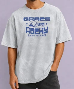Nice Pretty Grace And Rocky Save Stars Fist Bump printed on a soft washed t shirt in light gray
