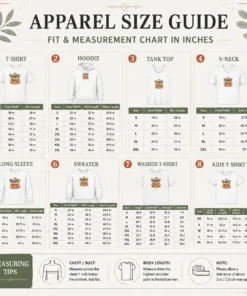 Size chart for Nice Pretty Grandparents Day For Family Love Typography with measurements in inches and cm