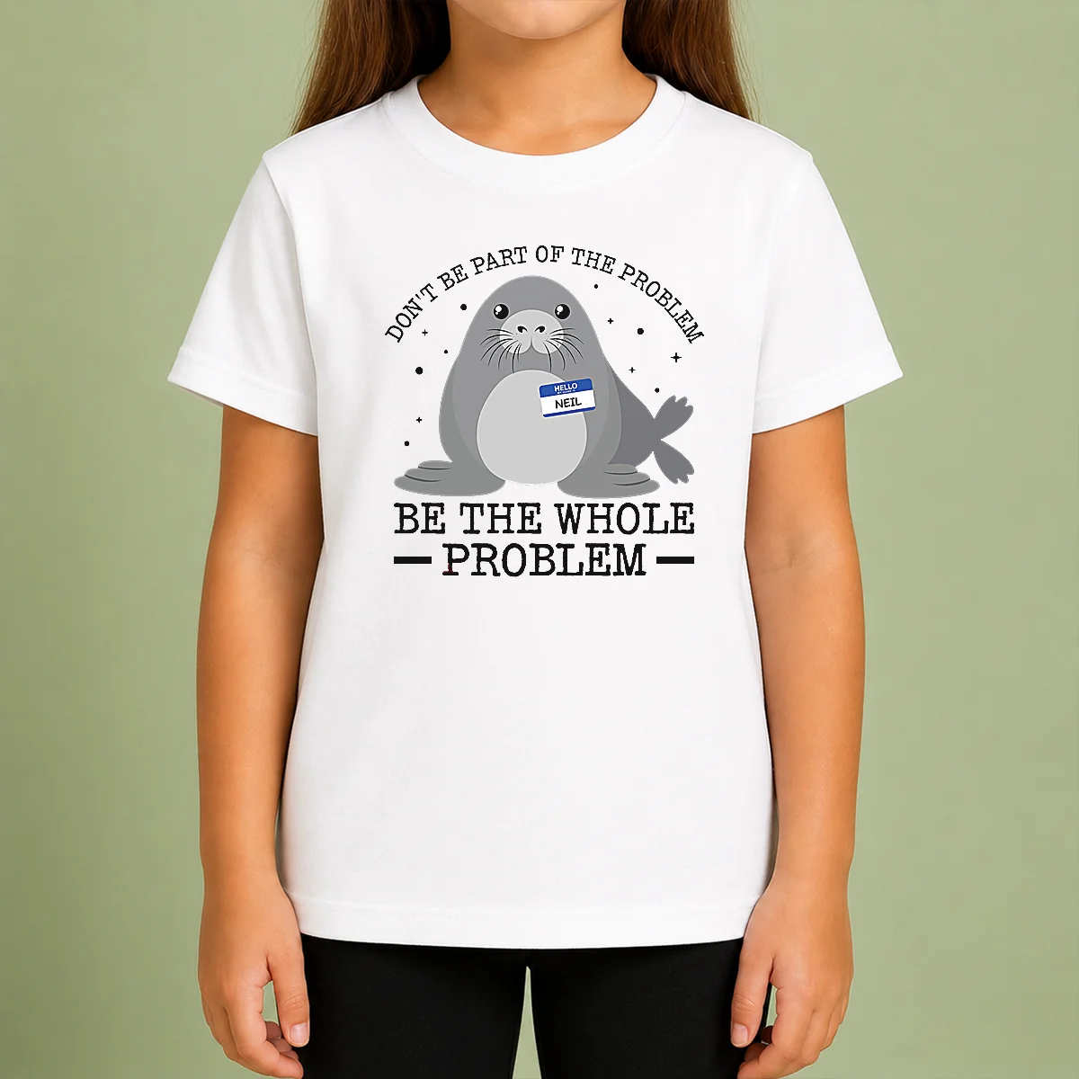 Nice Pretty Hello My Name Is Neil Funny Seal Character Kids T-Shirt