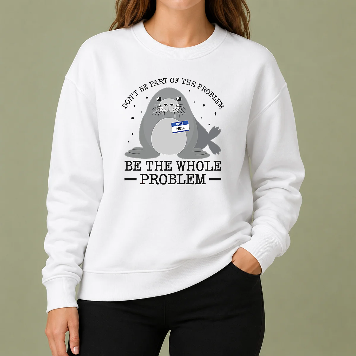Nice Pretty Hello My Name Is Neil Funny Seal Character Sweater