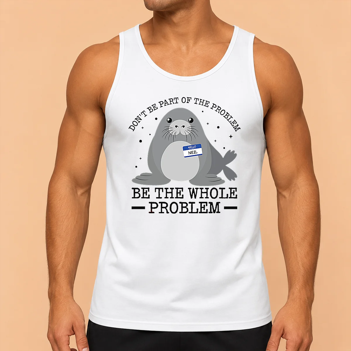 Nice Pretty Hello My Name Is Neil Funny Seal Character Tank Top