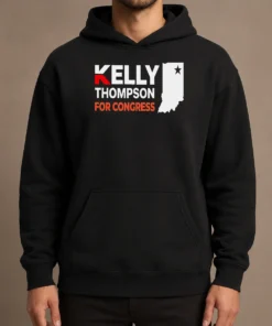 Nice Pretty Kelly Thompson For Congress Hoodie in black, featuring front pouch pocket and adjustable drawstring hood