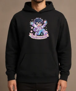 Nice Takas World Characters Kawaii Anime Passion Hoodie featuring colorful anime characters on a comfortable pullover hoodie