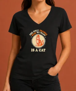Nice The Only Orange Boss We Want Is A Cat Top Hat Cartoon V-Neck Shirt