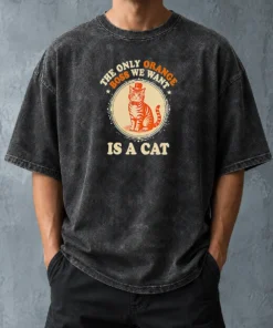 Nice The Only Orange Boss We Want Is A Cat Top Hat Cartoon Washed T Shirt in soft washed fabric, front view