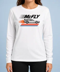Nice Top Mcfly Flaming Delorean Time Machine Long Sleeve Shirt