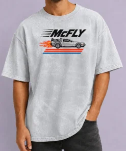 Nice Top Mcfly Flaming Delorean Time Machine Washed T-Shirt
