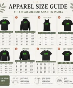 Size chart for Nice Top You Have Died From American Slad Pixel showing measurements in inches and cm
