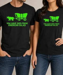 Nice Top You Have Died From American Slad Pixel t shirt showing front print on a classic crew neck tee