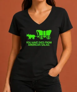 Nice Top You Have Died From American Slad Pixel V Neck Shirt showing front view of casual v neck tee