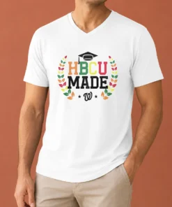 Nice Washington Nationals 2026 HBCU Made V Neck Shirt in charcoal gray with short sleeves