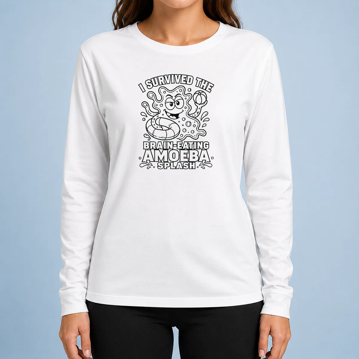 Official Awesome Brain Eating Amoeba Splash Line Art Long Sleeve Shirt featuring bold line art on comfortable long sleeve fabric