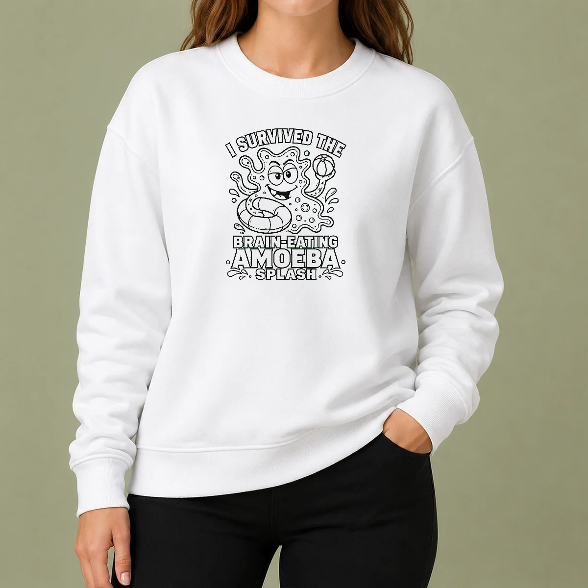 Official Awesome Brain Eating Amoeba Splash Line Art Sweater in black, featuring a bold graphic on front