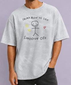 Official Awesome Imma Blow Yo Shit Smoove Off Stick Figure Cartoon printed on a soft washed t shirt in light gray